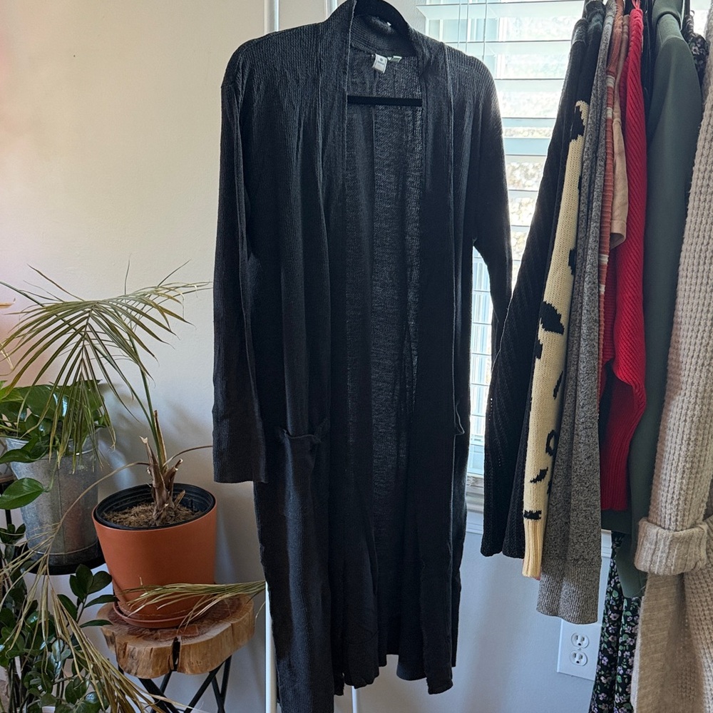 Long Open-Front Gray Women's Cardigan Lightweight Sweater